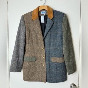 Vintage 80’s 90’s QPS wool patchwork herringbone multi-color blazer 10